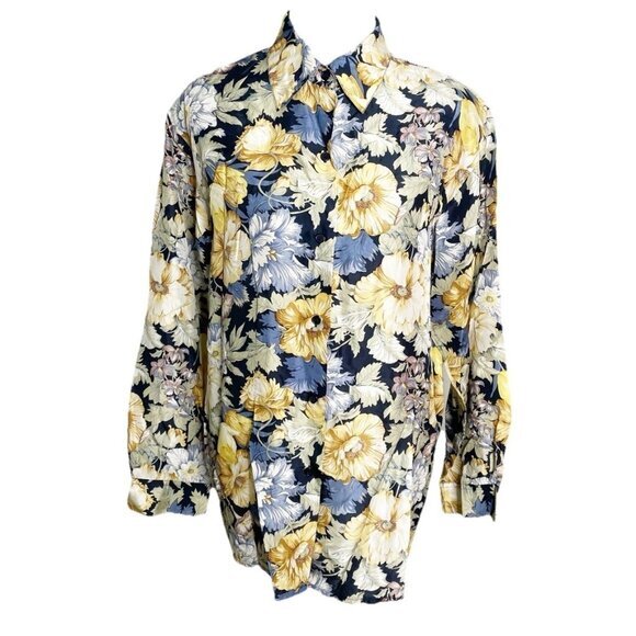 Vtg  90s Stephanie Kay Floral Silk Blouse Shirt Romantic Cottagecore Medium - Picture 1 of 4